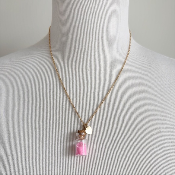 Jewelry - Pink Fairy Dust Heart Charm Necklace Gold Tone Womens Girls Cute Gift